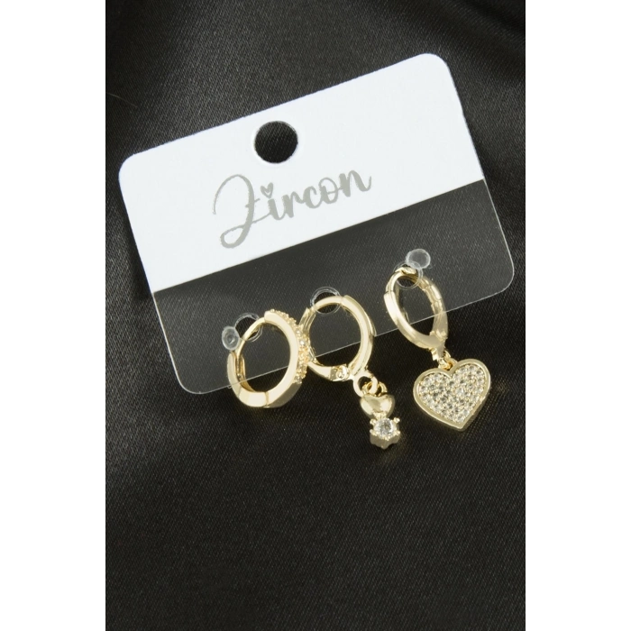 ÇOK SATAN 3 Adet Kalp Zirkon Taşlı Küpe