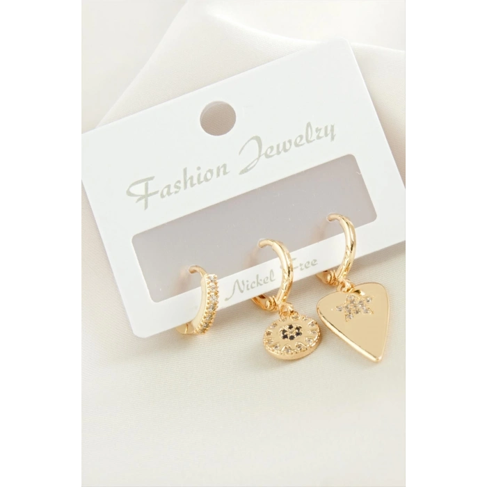 ÇOK SATAN 3 Adet Kalp Zirkon Taşlı Küpe