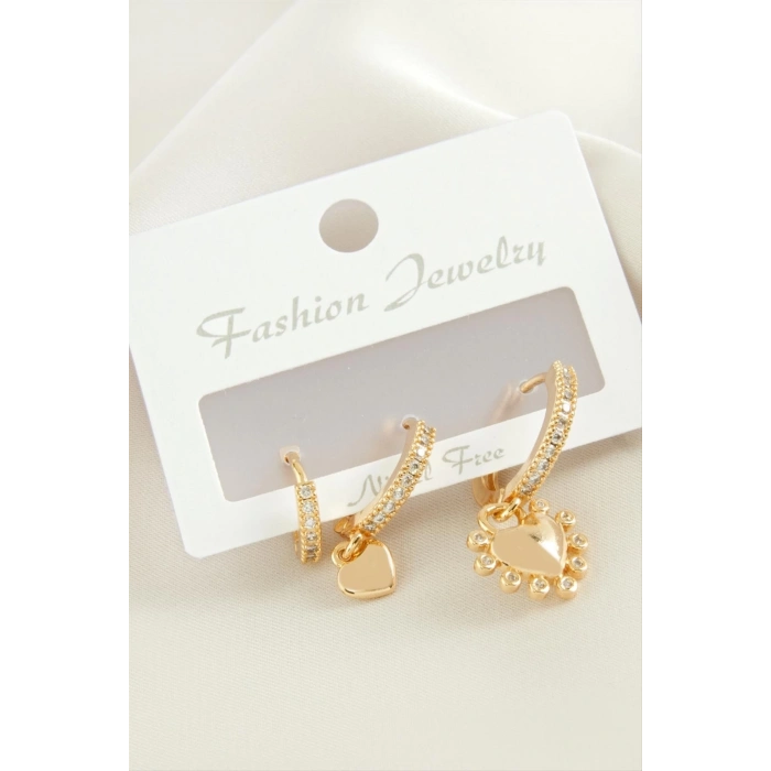 ÇOK SATAN 3 Adet Kalp Zirkon Taşlı Küpe