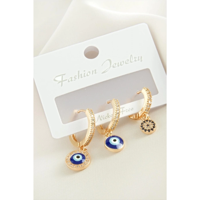 ÇOK SATAN 3 Adet Nazar Zirkon Taşlı Küpe