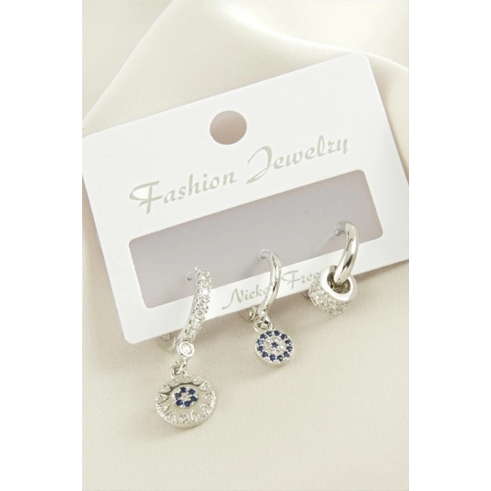 ÇOK SATAN 3 Adet Nazar Zirkon Taşlı Küpe