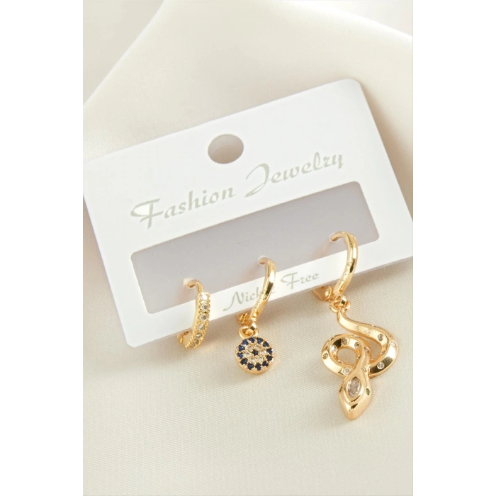 ÇOK SATAN 3 Adet Yılan Zirkon Taşlı Küpe