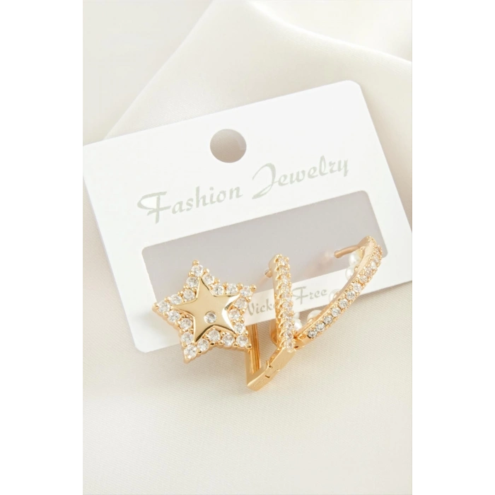 ÇOK SATAN 3 Adet Yıldız İnci Zirkon Taşlı Küpe