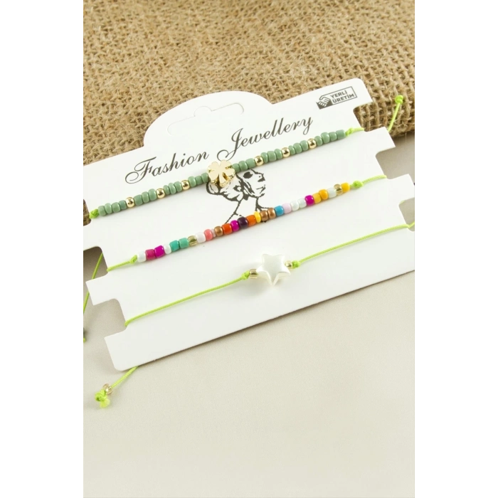 ÇOK SATAN 3 Adet Yıldız Yonca Kum Boncuk Bileklik