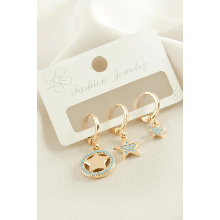 ÇOK SATAN 3 Adet Yıldız Zirkon Taşlı Küpe