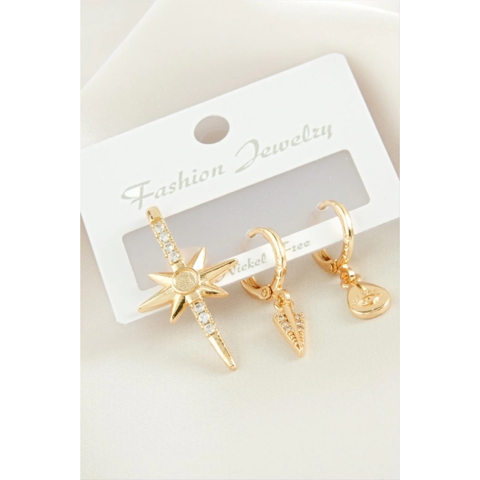 ÇOK SATAN 3 Adet Yıldız Zirkon Taşlı Küpe