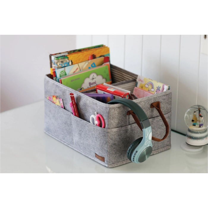 ÇOK SATAN 3 Gözlü Deri Şeritli Çok Amaçlı Düzenleyici Organizer Kutu Keçe Sepet 03860