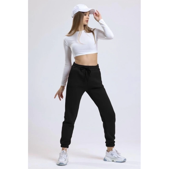 ÇOK SATAN 3 iplik şardonlu paça lastikli eşofman siyah is001