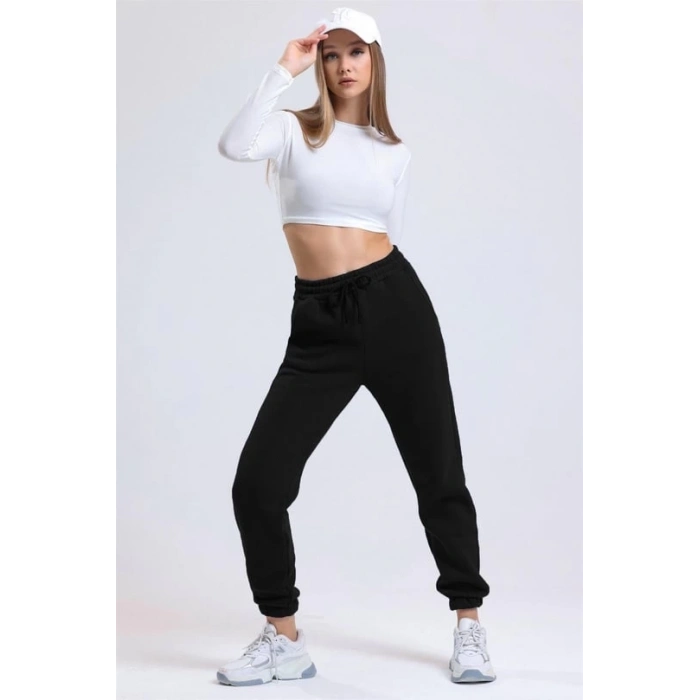 ÇOK SATAN 3 iplik şardonlu paça lastikli eşofman siyah is001