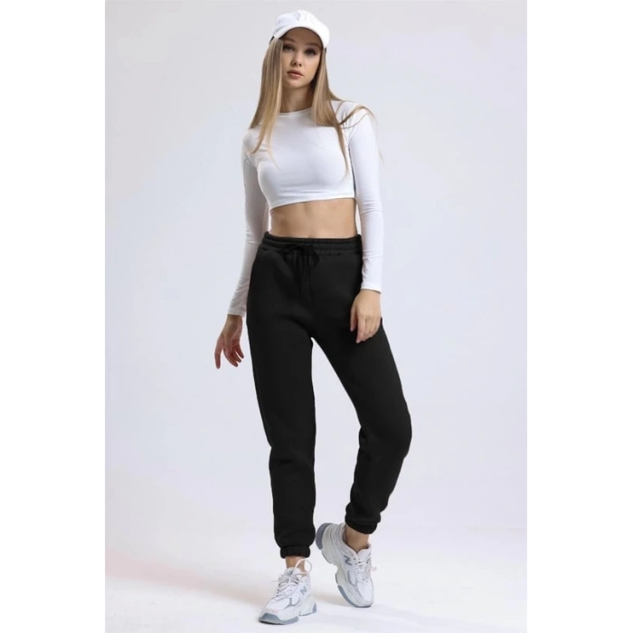 ÇOK SATAN 3 iplik şardonlu paça lastikli eşofman siyah is001