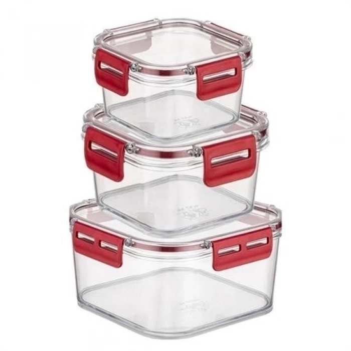 ÇOK SATAN 3lü Pratik Silikon Contalı Sızdırmaz Kapaklı Sağlam İstiflenebilir Saklama Kapları