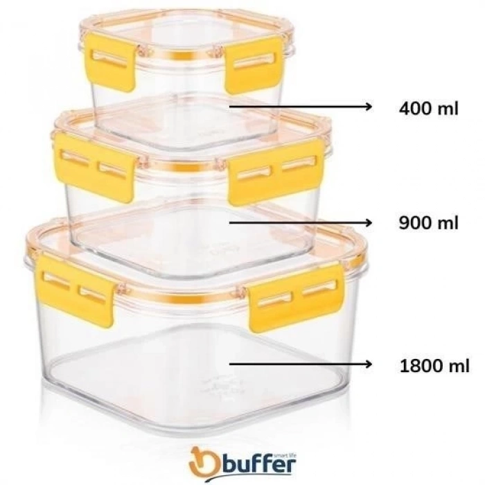 ÇOK SATAN 3lü Pratik Silikon Contalı Sızdırmaz Kapaklı Sağlam İstiflenebilir Saklama Kapları