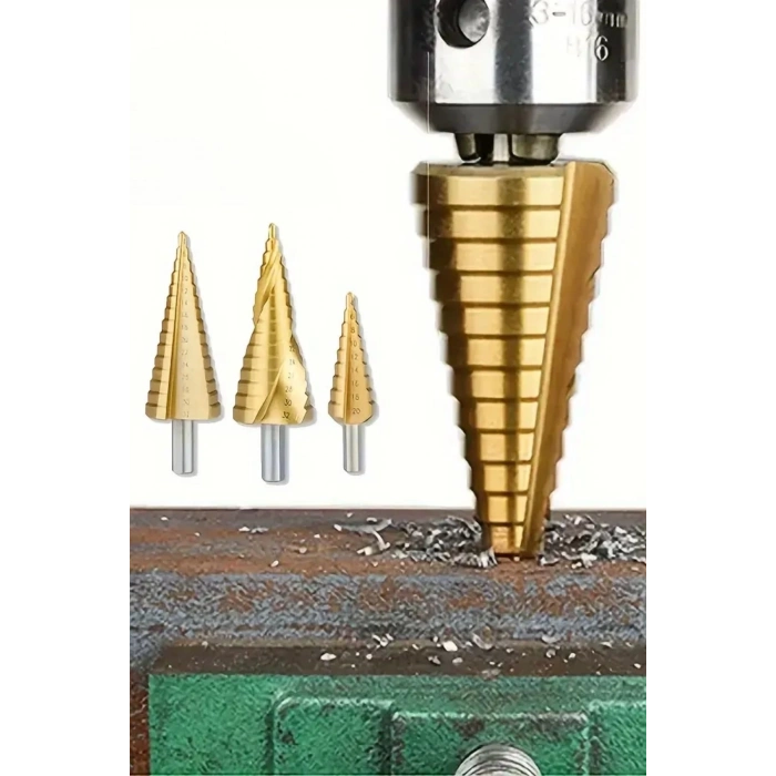 ÇOK SATAN 3 Parça Kademeli Matkap Ucu Paslanmaz Uç Alüminyum Sac Demir Delme Seti