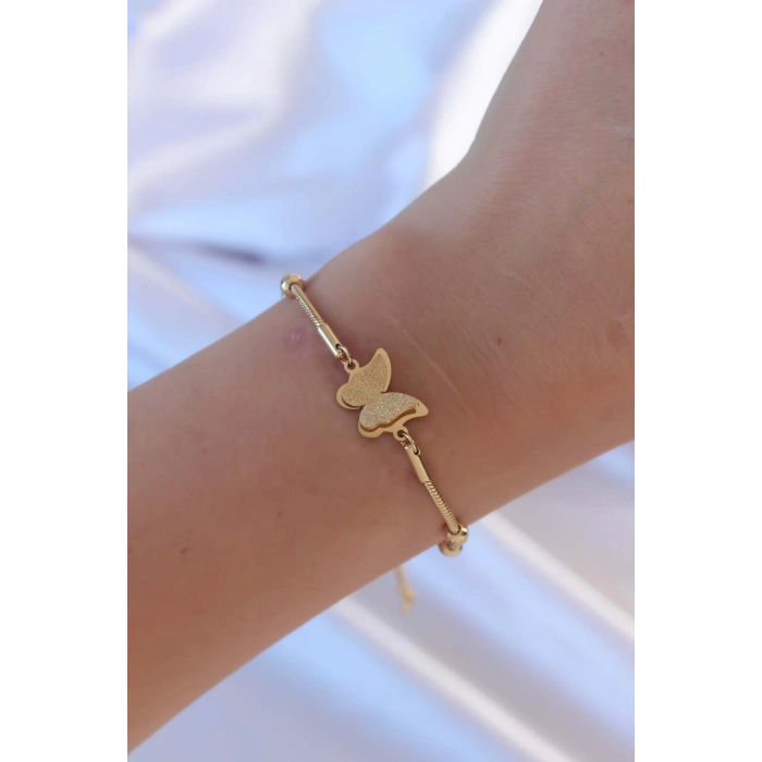 ÇOK SATAN 316L Çelik Altın Renk Top Zincirli Kelebek Bileklik