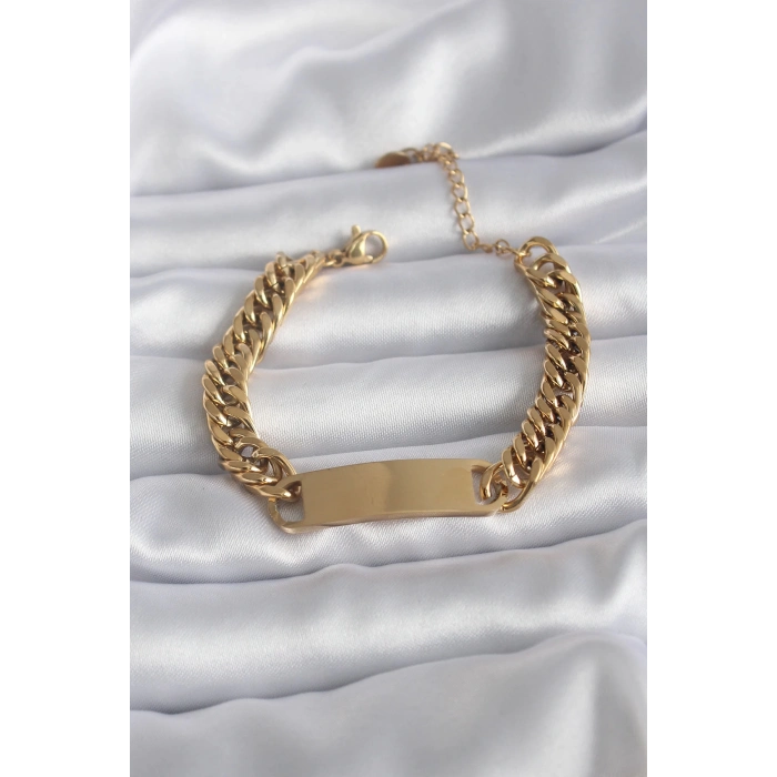 ÇOK SATAN 316L Çelik Gold Renk İsim Yazılabilir Plaka Model Kadın Bileklik