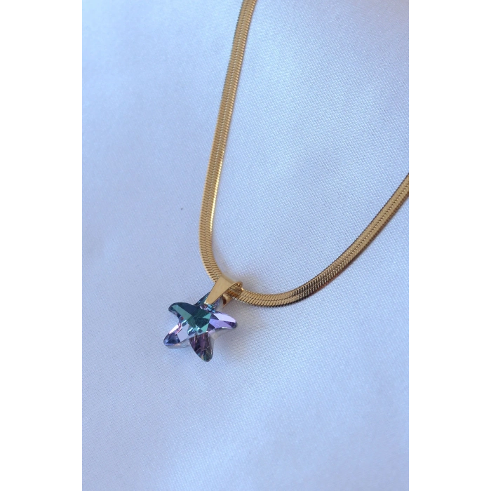 ÇOK SATAN 316L Çelik Gold Renk İtalyan Zincir Model Kristal Deniz Yıldız Model Kadın Kolye