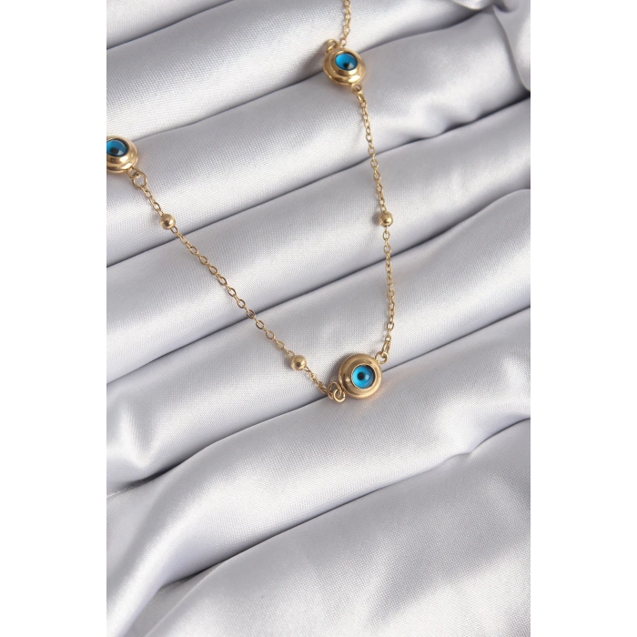 ÇOK SATAN 316L Çelik Gold Renk Nazar Boncuk Model Kadın Kolye
