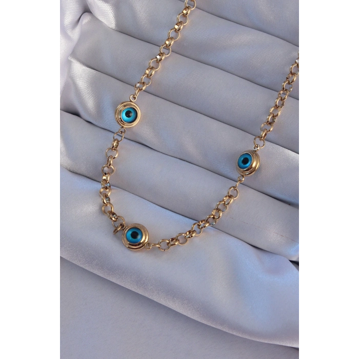ÇOK SATAN 316L Çelik Gold Renk Nazar Boncuk Model Kolye