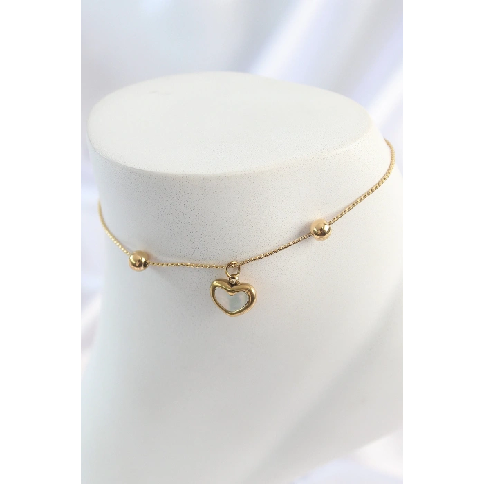 ÇOK SATAN 316L Çelik Gold Renk Sallantı Mineli Kalp Figür Topçuk Detay Kadın Halhal