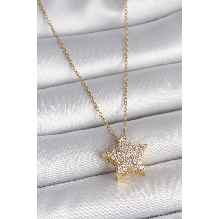 ÇOK SATAN 316L Çelik Gold Renk Zincir Zirkon Taşlı Yıldız Model Kadın Kolye