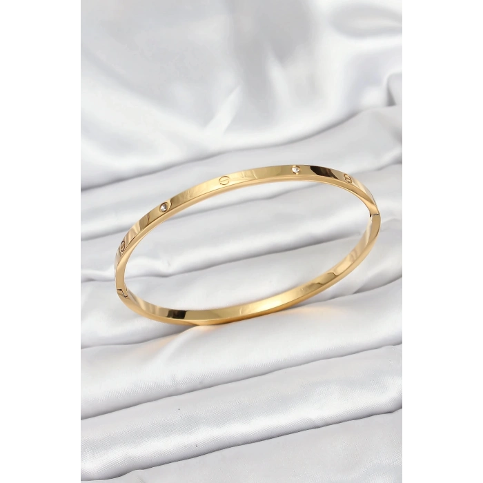 ÇOK SATAN 316L Çelik Gold Renk Zirkon Taşlı 65 mm İnce Kadın Kelepçe Bileklik