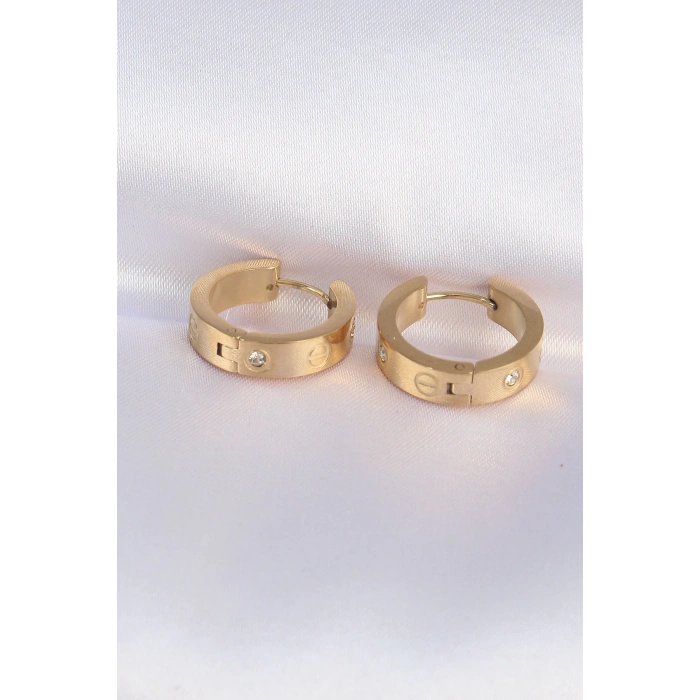 ÇOK SATAN 316L Çelik Gold Renk Zirkon Taşlı Model Halka Küpe