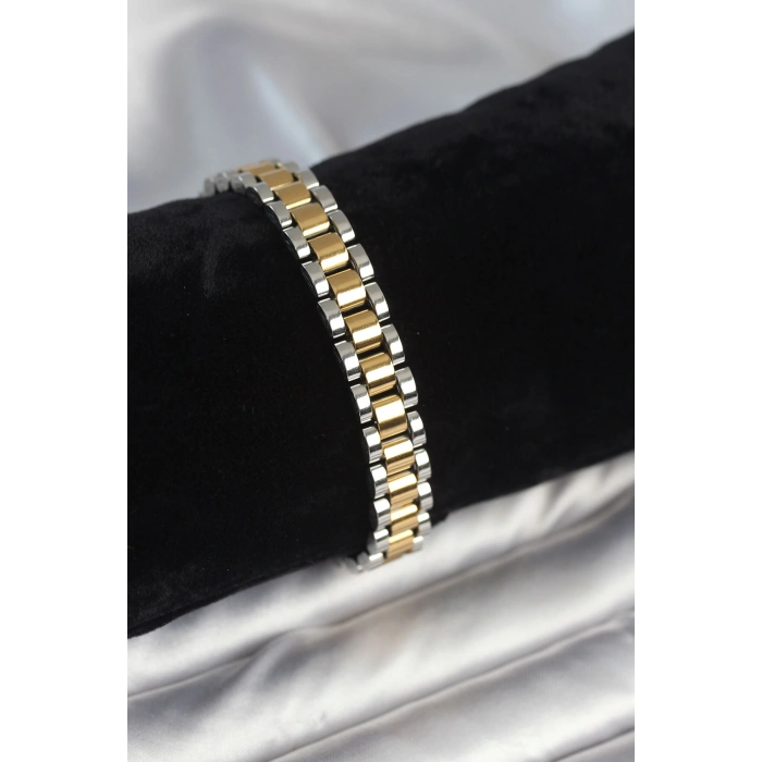 316L Çelik Gold ve Gümüş Renk 9 mm Kalınlık Erkek Bileklik