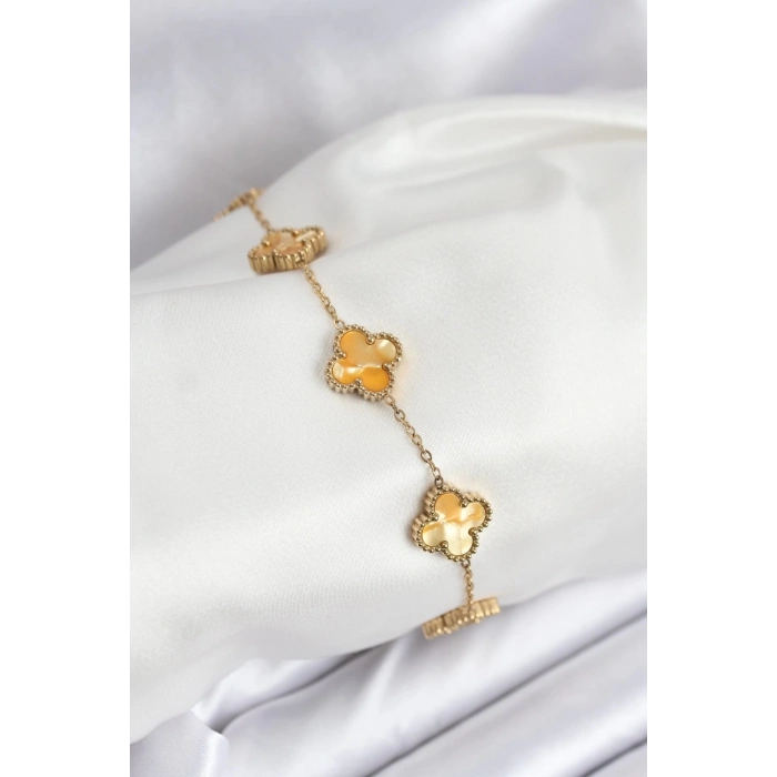 ÇOK SATAN 316L Çelik Gold Zincir Sarı Yonca Bileklik