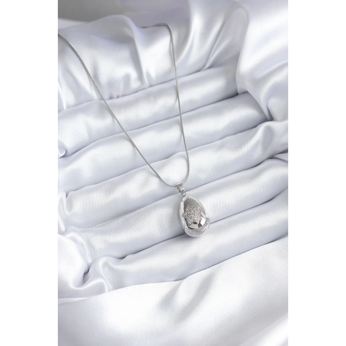 ÇOK SATAN 316L Çelik Gümüş Renk Damla Model Yıldız İşleme Zirkon Taş Detay Kadın Kolye