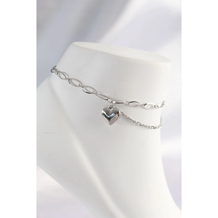 ÇOK SATAN 316L Çelik Gümüş Renk Kalp Tasarımlı Halhal