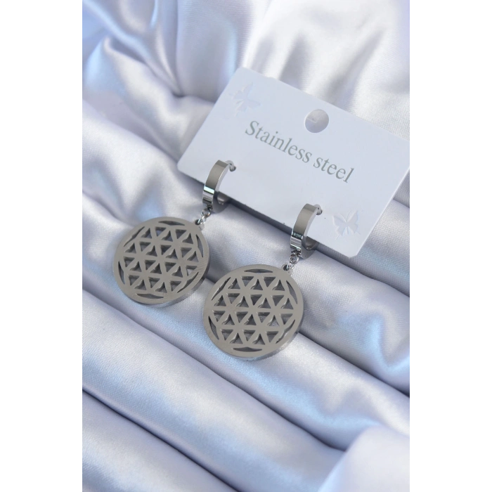 ÇOK SATAN 316L Çelik Gümüş Renk Lotus Model Kadın Küpe