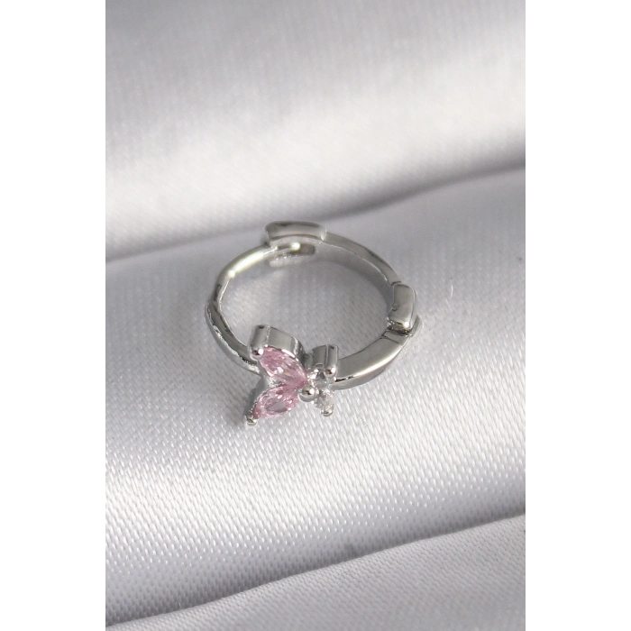 ÇOK SATAN 316L Çelik Gümüş Renk Pembe Zirkon Taşlı Kelebek Model Tragus Piercing