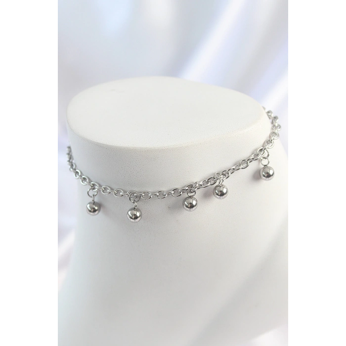 ÇOK SATAN 316L Çelik Gümüş Renk Sallantı Topçuk Zincir Model Kadın Halhal