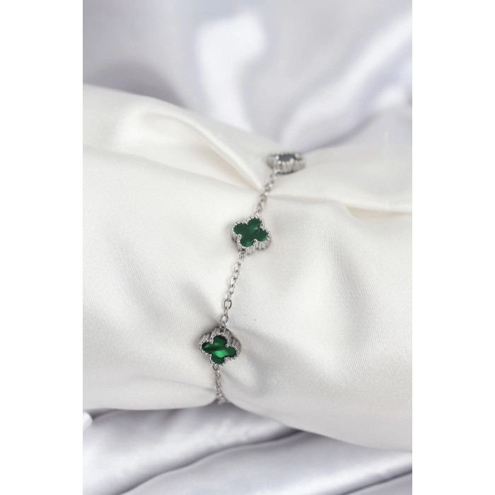 ÇOK SATAN 316L Çelik Gümüş Renk Yeşil Baby Boy Yonca Kadın Bileklik