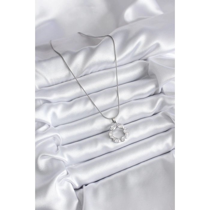 ÇOK SATAN 316L Çelik Gümüş Renk Zirkon Taşlı Kadın Kolye