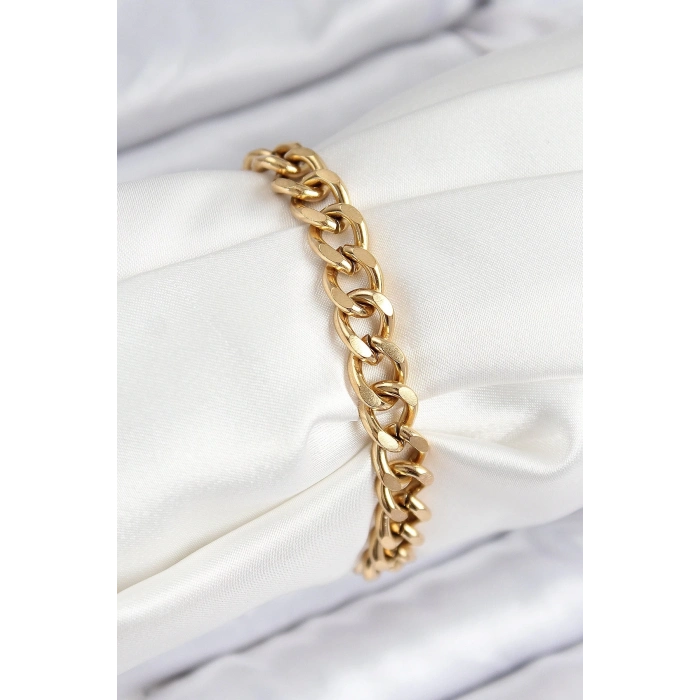 ÇOK SATAN 316L Çelik Klasik Kalın Zincir Model Gold Renk Kadın Bileklik