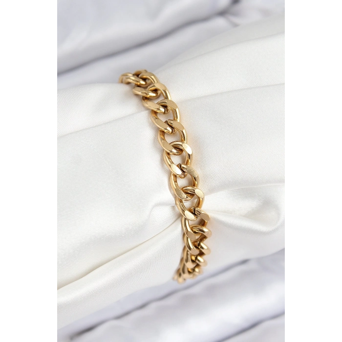 ÇOK SATAN 316L Çelik Klasik Kalın Zincir Model Gold Renk Kadın Bileklik