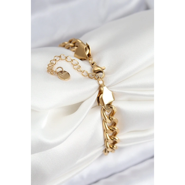 ÇOK SATAN 316L Çelik Klasik Kalın Zincir Model Gold Renk Kadın Bileklik