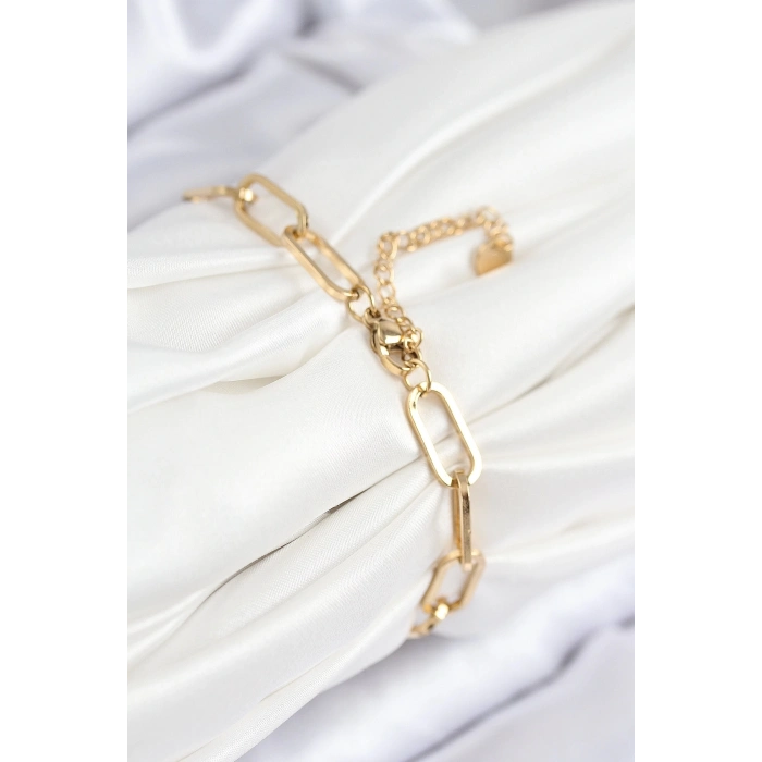 ÇOK SATAN 316L Çelik Nazar Boncuğu Ve Zirkon Taşlı Kalp Model Gold Renk Kadın Bileklik