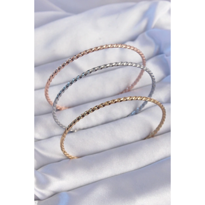 ÇOK SATAN 316L Çelik Renkli İnce Burgu Model Ajda Bilezik Seti