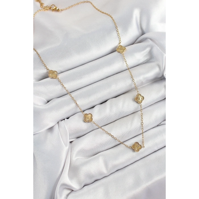 ÇOK SATAN 316L Çelik Yonca Model Gold Renk Kadın Kolye