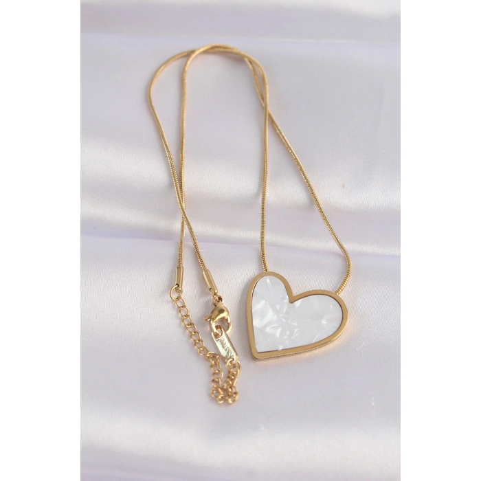ÇOK SATAN 316L Çelik Zincir Altın Renk Mermer Desenli Kalp Kolye