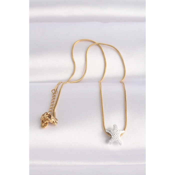 ÇOK SATAN 316L Çelik Zincir Altın Renk Zincirli Gümüş Renk Deniz Yıldızı Tasarımlı Kolye