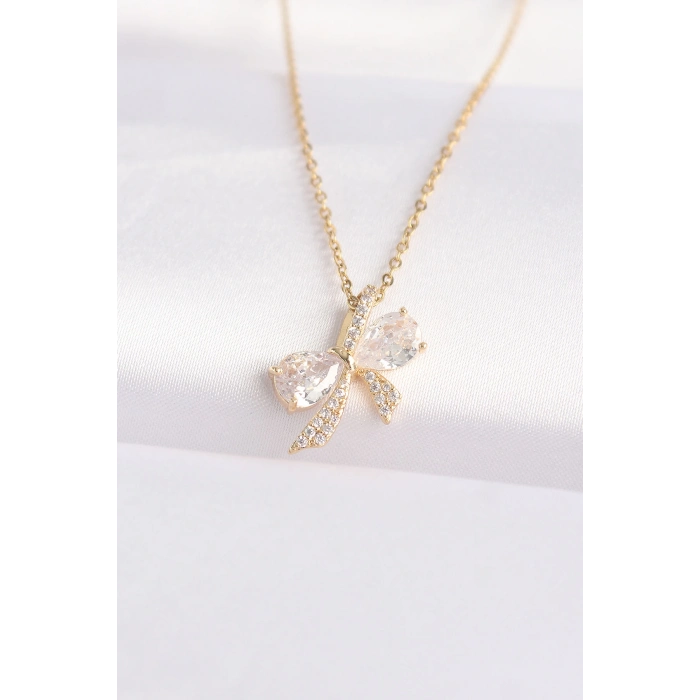 ÇOK SATAN 316L Çelik Zincir Altın Renk Zirkon Taşlı Fiyonk Kolye