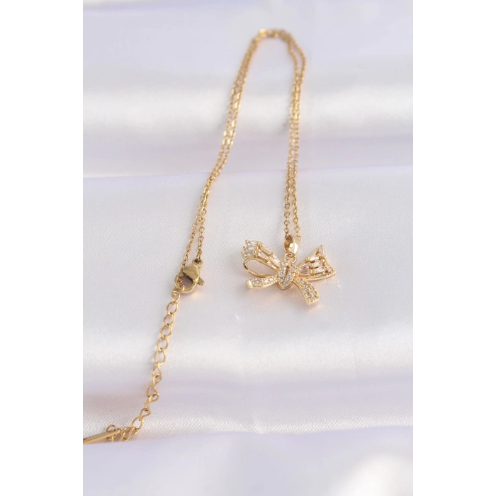 ÇOK SATAN 316L Çelik Zincir Altın Renk Zirkon Taşlı Fiyonk Kolye