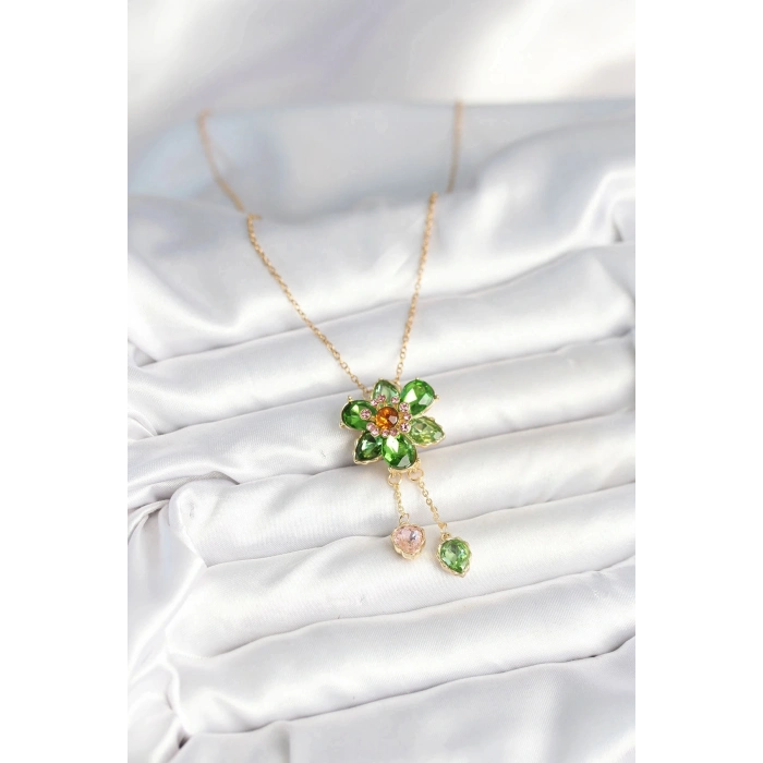 ÇOK SATAN 316L Çelik Zincir Gold Renk Çiçek Model Sallantılı Kadın Kolye