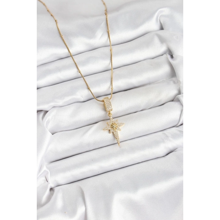 ÇOK SATAN 316L Çelik Zincir Gold Renk Kutup Yıldızı Kadın Kolye