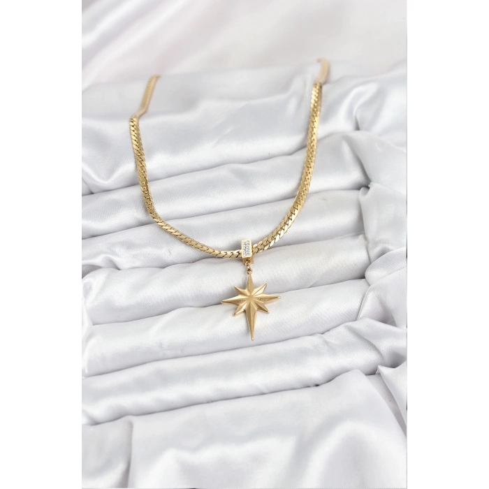 ÇOK SATAN 316L Çelik Zincir Gold Renk Kutup Yıldızı Model Kadın Kolye