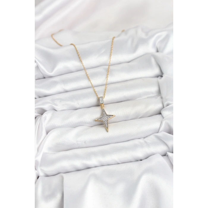 ÇOK SATAN 316L Çelik Zincir Gold Renk Kutup Yıldızı Model Zirkon Taşlı Kadın Kolye