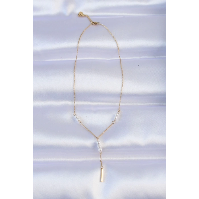 ÇOK SATAN 316L Çelik Zincir Gold Renk Minimal İnci Taşlı Sallantılı Kolye